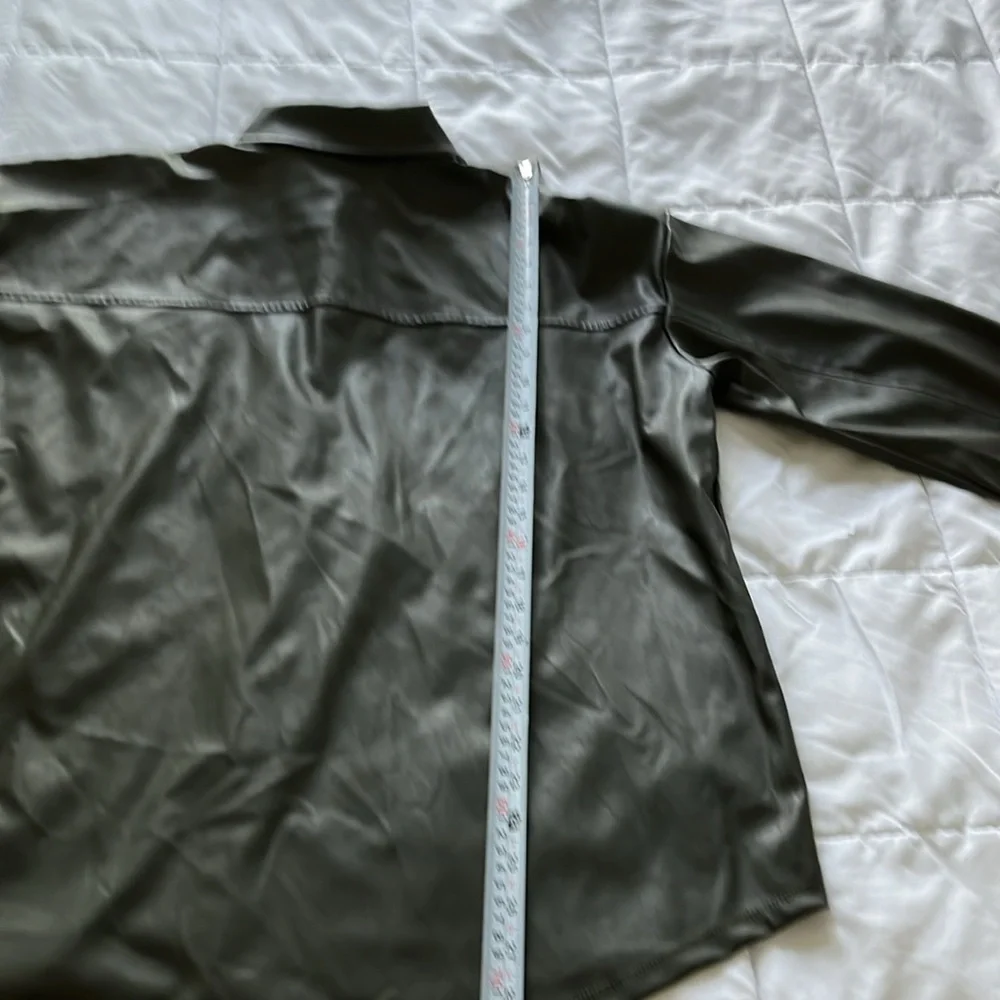 ASOS Olive Green Faux Leather Button-Down Shirt - Picture 9 of 16